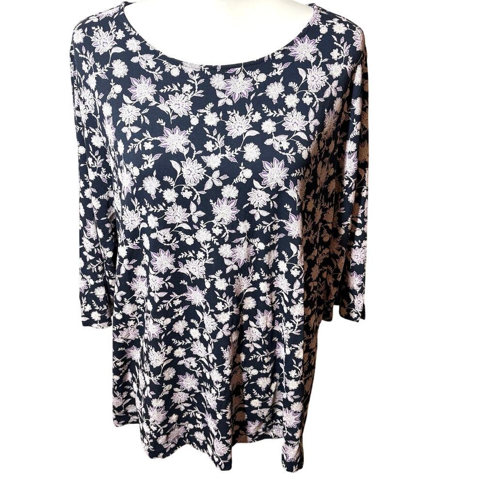 J. Jill Wearever Collection XL Navy Floral 3/4 Sleeve Stretch Top Ecovero​